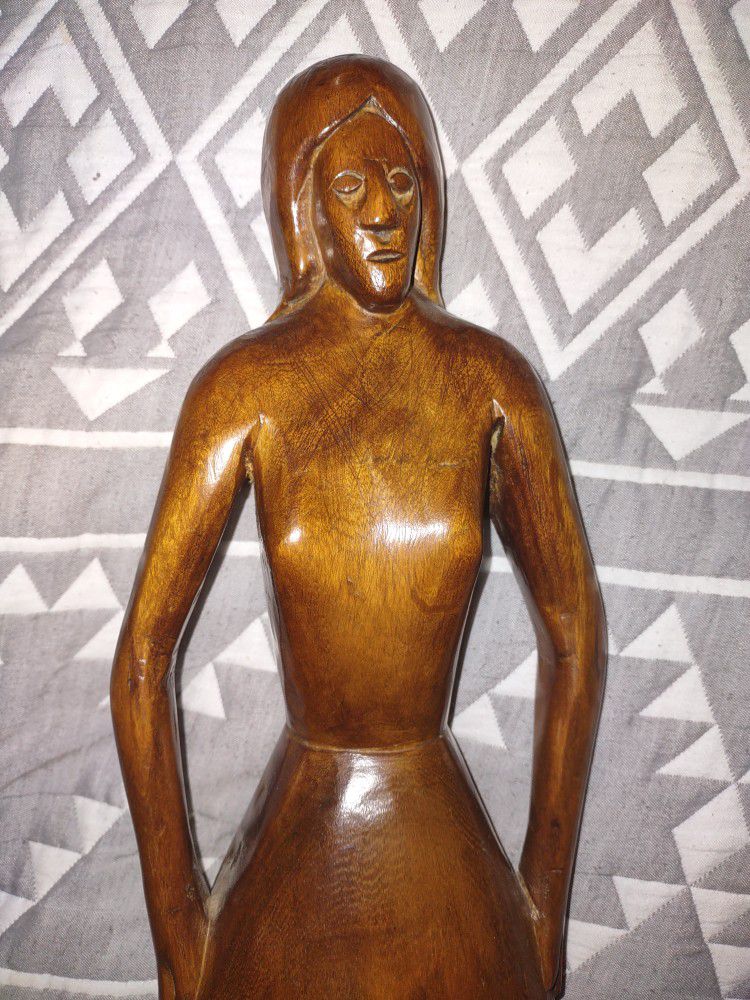 Tall Wooden Old African American Folk Art Statue 1800s