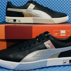 Puma, Clyde Hacked Metal, Black and Silver Tennis Shoe - sz  10.5