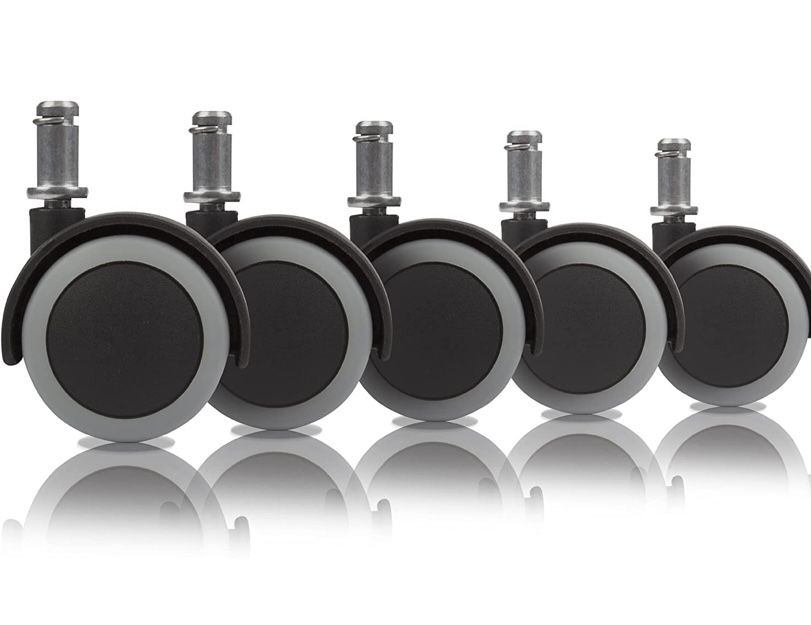 Slipstick CB680 2 Inch Floor Protecting Rubber Office Chair Caster Wheels (Set of 5) Standard Stem Size - Black/Gray