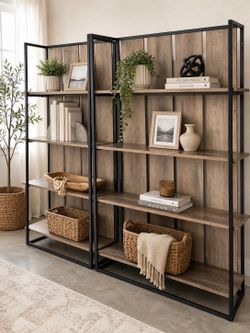 Pair of wood and metal bookcases