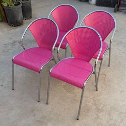 Beautiful Mid Century Modern Stacking Chairs Pink And Chrome