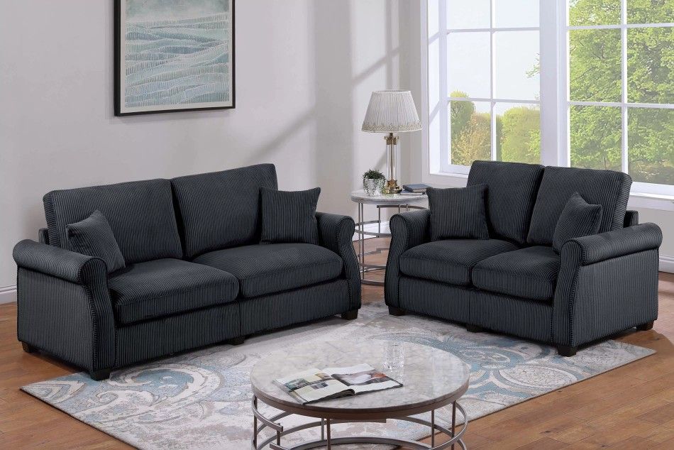 Brand New Black/Gray/Biege Corduroy Sofa + Loveaeat 2PCs Set