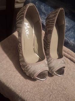 Glamor light grey beaded  zebra print wedges
