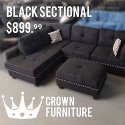 Black Sectional W/ Ottoman 
