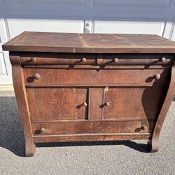 Antique Empire-style Oak Sideboard Or Dresser 