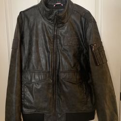 Tommy Hilfiger Dark Leather Bomber Jacket