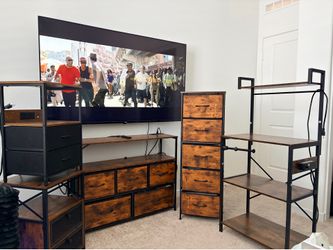 Industrial style furniture set- tv stand, 2 dressers and shelving