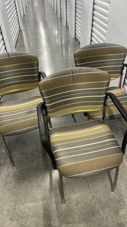 Set of 3 Striped Upholstered Arm Chairs