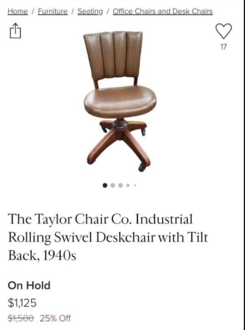 Antique Leather Rolling Chair From The 1940s Very Good Condition By Taylor