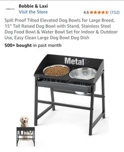 Metal elevated dog bowl with water reserve
