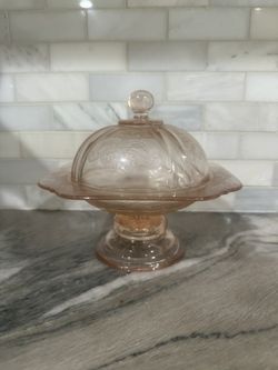 Pink Depression Glass Cheese Ball Dish