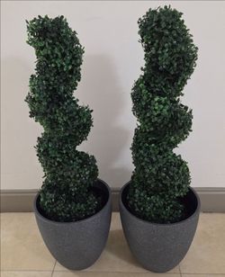 *** NEW LOW PRICE *** PAIR of 3ft Faux Boxwood Spirals in 12in Dark Gray Planters (2 for $110) @ Lasting Creations