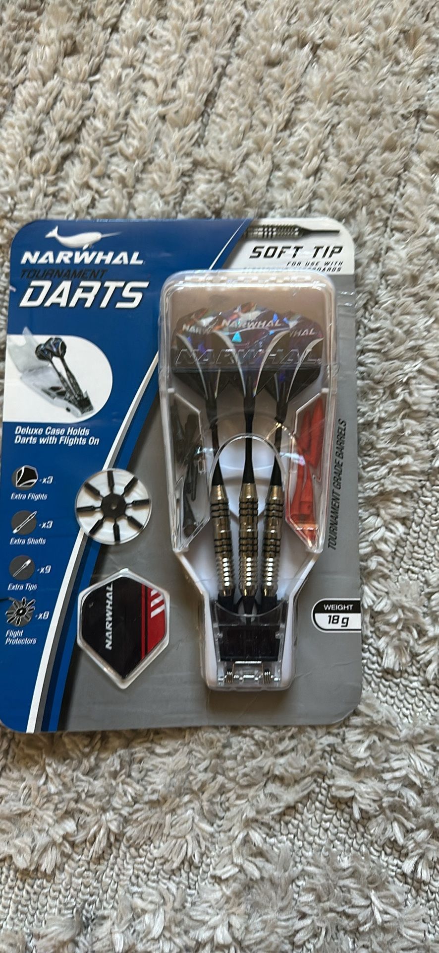 Narwhal Tournament Soft Tip Dart Set for Electronic Dartboards, 18g, 7 in. - 3 Pack with Carry Case