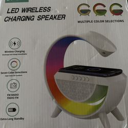 LED Wireless Charging Bluetooth Speaker – Multi-Color Light + FM Radio – NEW
