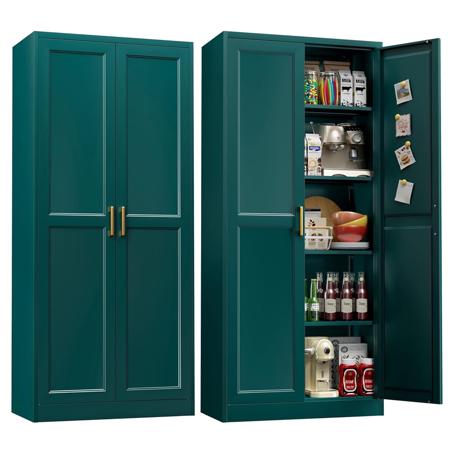 71" Storage Cabinet, Metal Pantry Cabinet, Kitchen Pantry Storage Cabinets with Doors and 4 Shelves, Cabinets for Laundry Room, Living Room, Dinning R