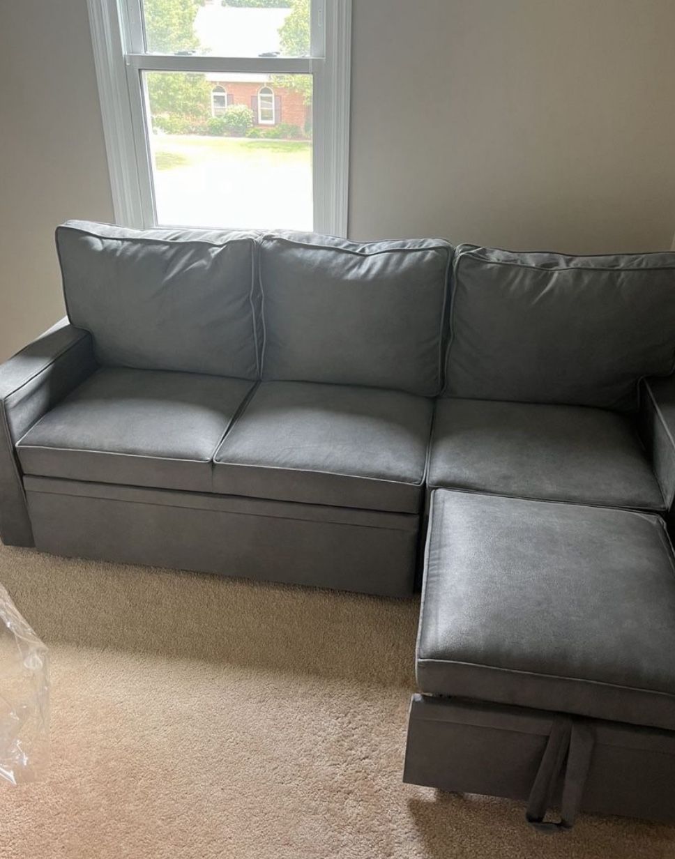 Merax Home 82.1" Reversible sectional sofa with 2 pull-out sleepers, Space saving functional sofa bed,chaise with loveseat,,Grey