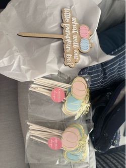 Pumpkin Gender Reveal Cake Topper and Cupcake Toppers