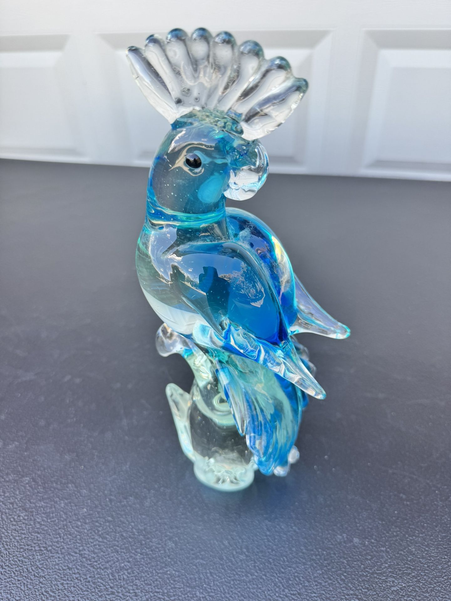 Hand Blown 1960s Murano Glass 12” Tall Bird Blue Parrot Cockatoo Figurine