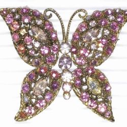 PINK Rhinestone BUTTERFLY BROOCH Pin Vintage