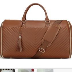 Convertible Carry On Garment Bag - Waterproof PVC Leather with Shoe & Cosmetic Compartments, 47" Wrinkle-Free Hanging System for Business Travel/Weddi