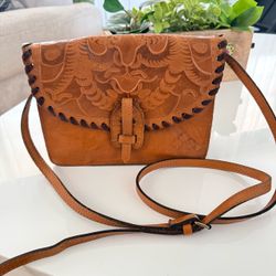 Patricia Nash Lanza Tooled Leather Crossbody Bag-Burnished Cognac-