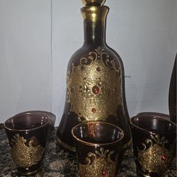 Vintage Venetian Wine Decanter & Glasses
