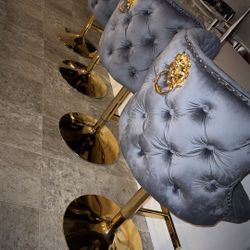 Brand New Gray Velvet Sofa Couches Set With Matching Dining Table 6 Chairs And 4 Stools 