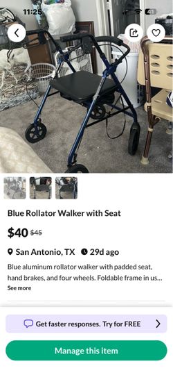 Blue Rollator Walker with Seat