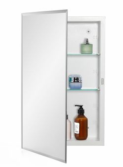 Mirrored Medicine Cabinet White Metal Bathroom Wall Cabinet Arched Mirror Open Box