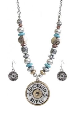 Bullet pendant and multi bead mix chain necklace set. Handmade
