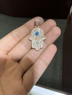 14k Rose Gold Baguette diamond Hamza Hand