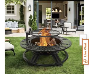 47 in. Wood Burning Fire Pit Outdoor Backyard Patio Fire Pit with Cooking Grill Grate, Deer Head Style