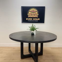 Black Waterfall Round Dining Table - Mid-Century Modern 