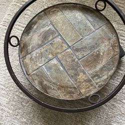 Metal And Stone Rolling Plant Stand