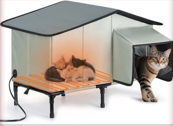 Heated Cat House Outdoor Cat House Insulated Large Elevated Weatherproof Feral Cat Shelter with Heat