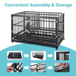 XXL 48in 49in  heavy duty dog kennel w/ a Removable / Reversible divider double-room large heavy-duty dog cage, dog crate sturdy metal dog cage double