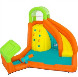 H2OGO! Canopy Cove Kids Outdoor Inflatable Mega Water Park with Slide, Climbing Wall, Water Cannon Blaster and Included Motor Blower
