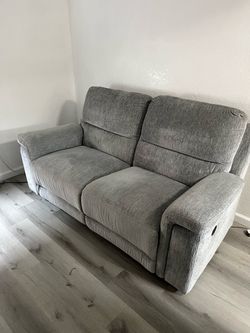 Gray Fabric Power Recliner Loveseat