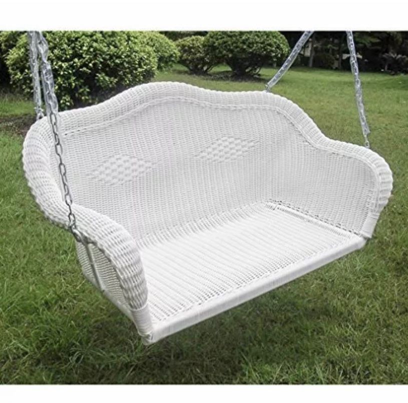 Hand woven resin wicker outdoor porch swing white