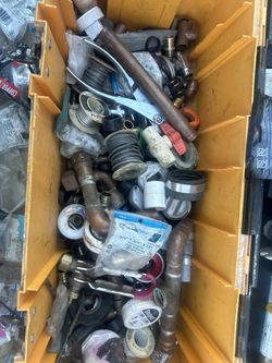 Air Conditioning Gauge And Toolbox Full Of Fittings And Sharkbites And Copper Tools 