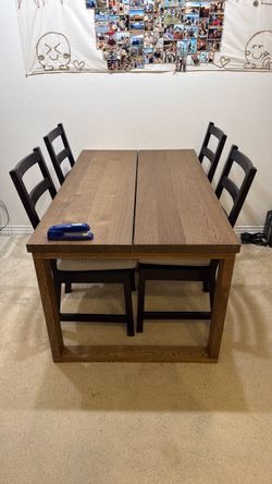 IKEA MÖRBYLÅNGA Table, oak veneer brown stained, 55x33 "  Wood Dining Table with 4 Chairs