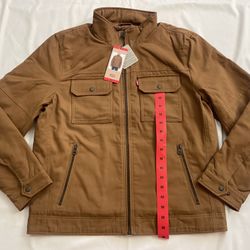 New Levi's Men Jacket Outerwear Coat Pockets Front Khaki Full Zip Front Medium M
