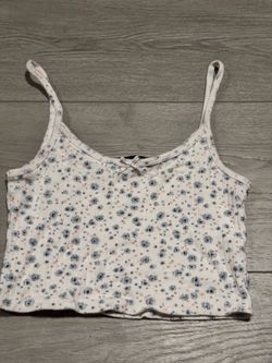 Brandy Melville floral crop top blue floral print bow at neckline - one size