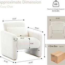 33" Accent Chair - Upholstered Armchair for Living Room, Soft Chenille Fabric,  Creamy Cloud Fabric