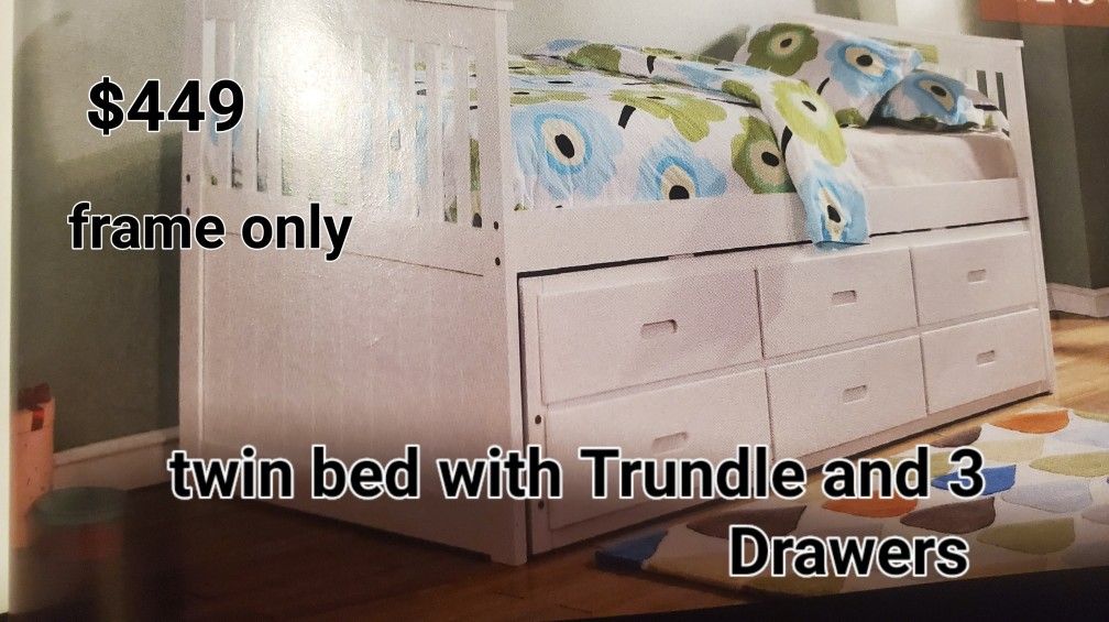 Twin Bed With Trundle And 3 Drawers 449 Frame Only