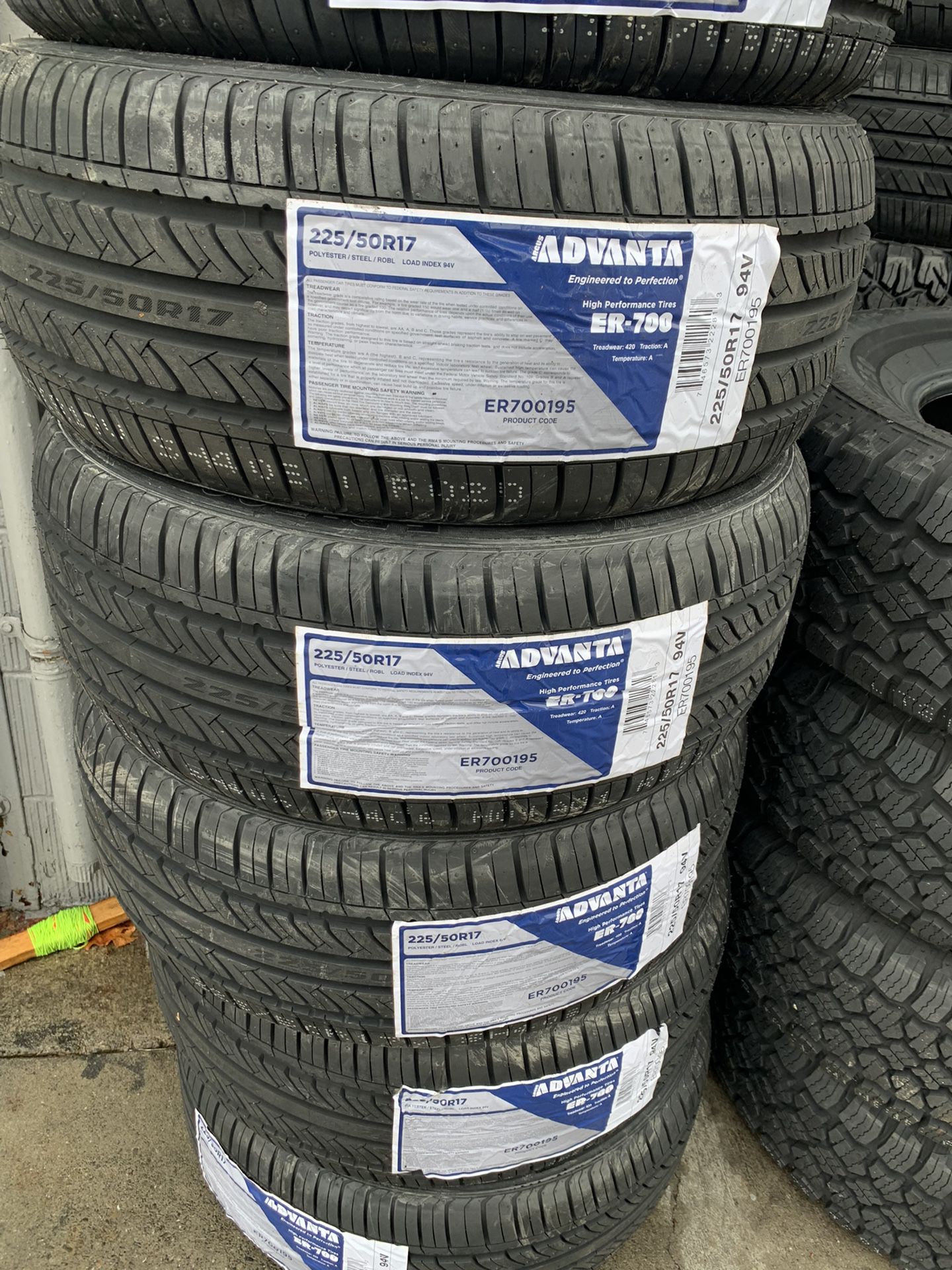 Brand New Tires 225/50r17 ADVANTA ER700 For Sale Set Of 4 Tires $409With Free Mount And Balance