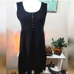 Black Ruffle Fit & Flare Sundress With Button Accents