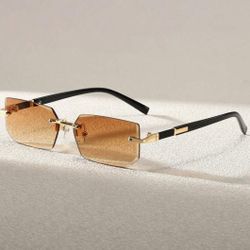Brand New Champagne Frameless Trendy Fashion Glasses 