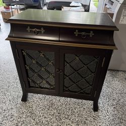 Vintage Mahogany Accent Cabinet with Glass Doors and Brass Hardware 