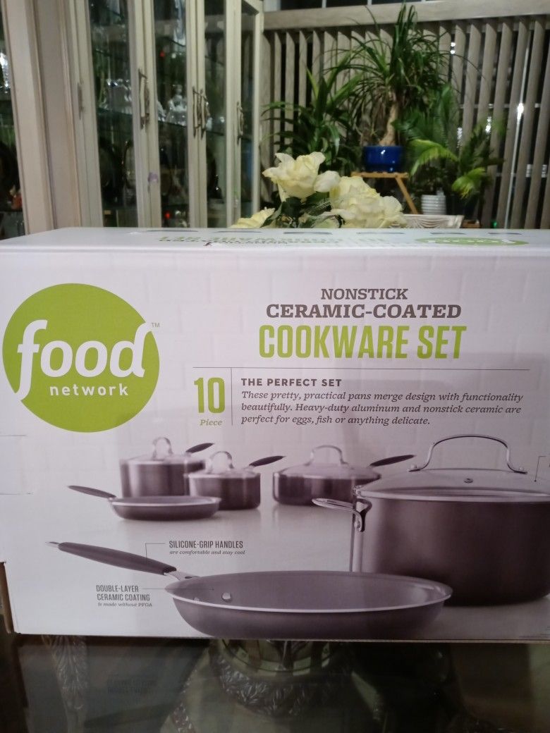 FOOD NETWORK 10 PIECE NONSTICK CERAMIC COATED COOKWARE SET